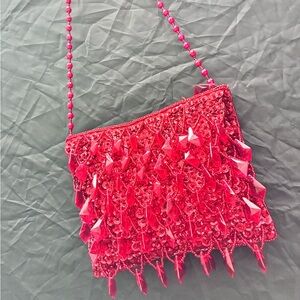 Red Beaded mini Crossbody Bag